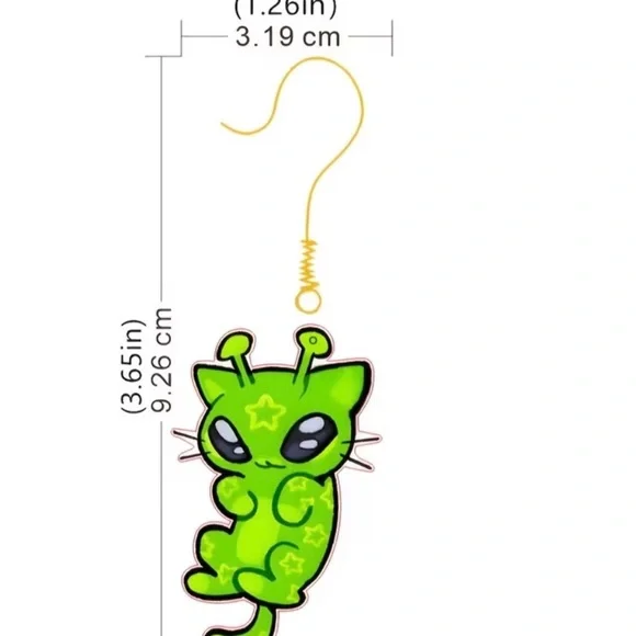 Handmade Green Alien Cat Earrings - Picture 2 of 5